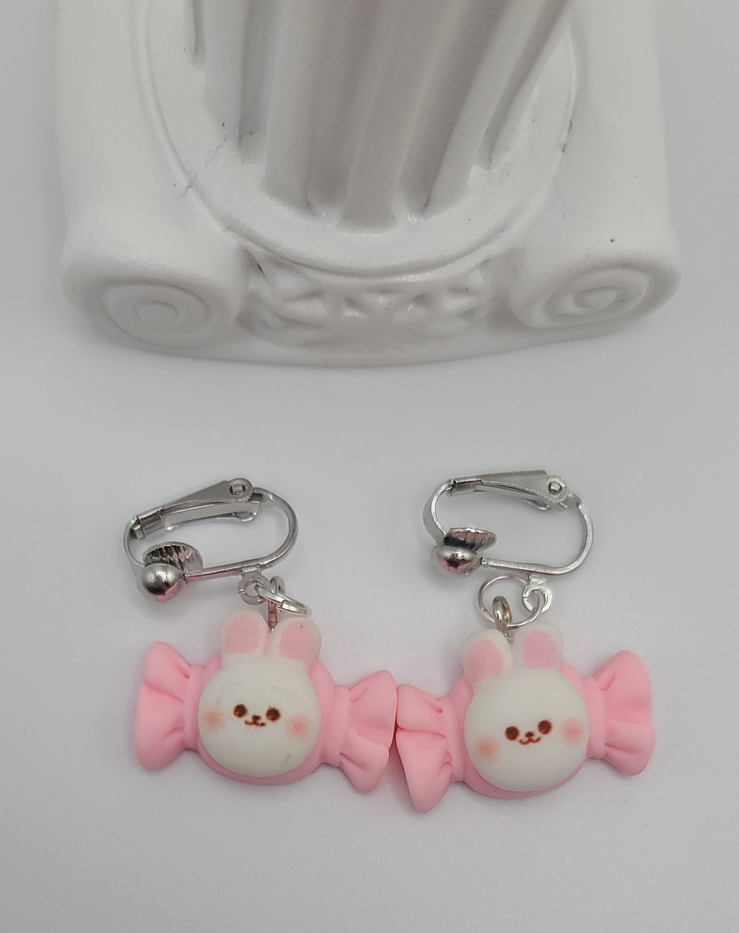 White and Pink Bunny Candy Earrings