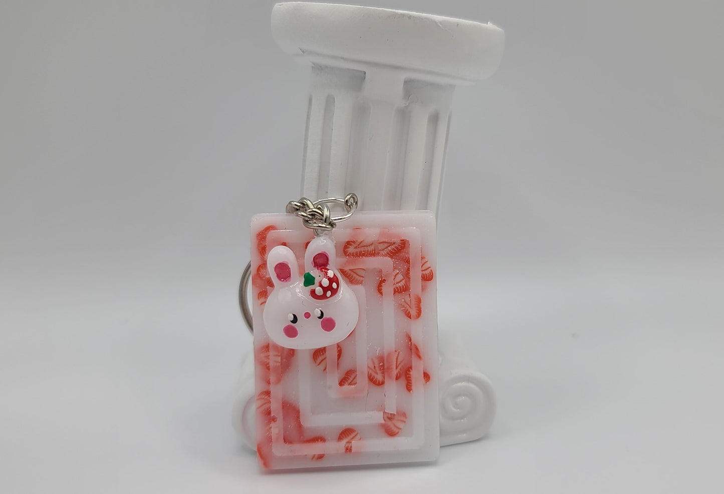 Strawberry White Chocolate Bar Keychain with Strawberry Rabbit