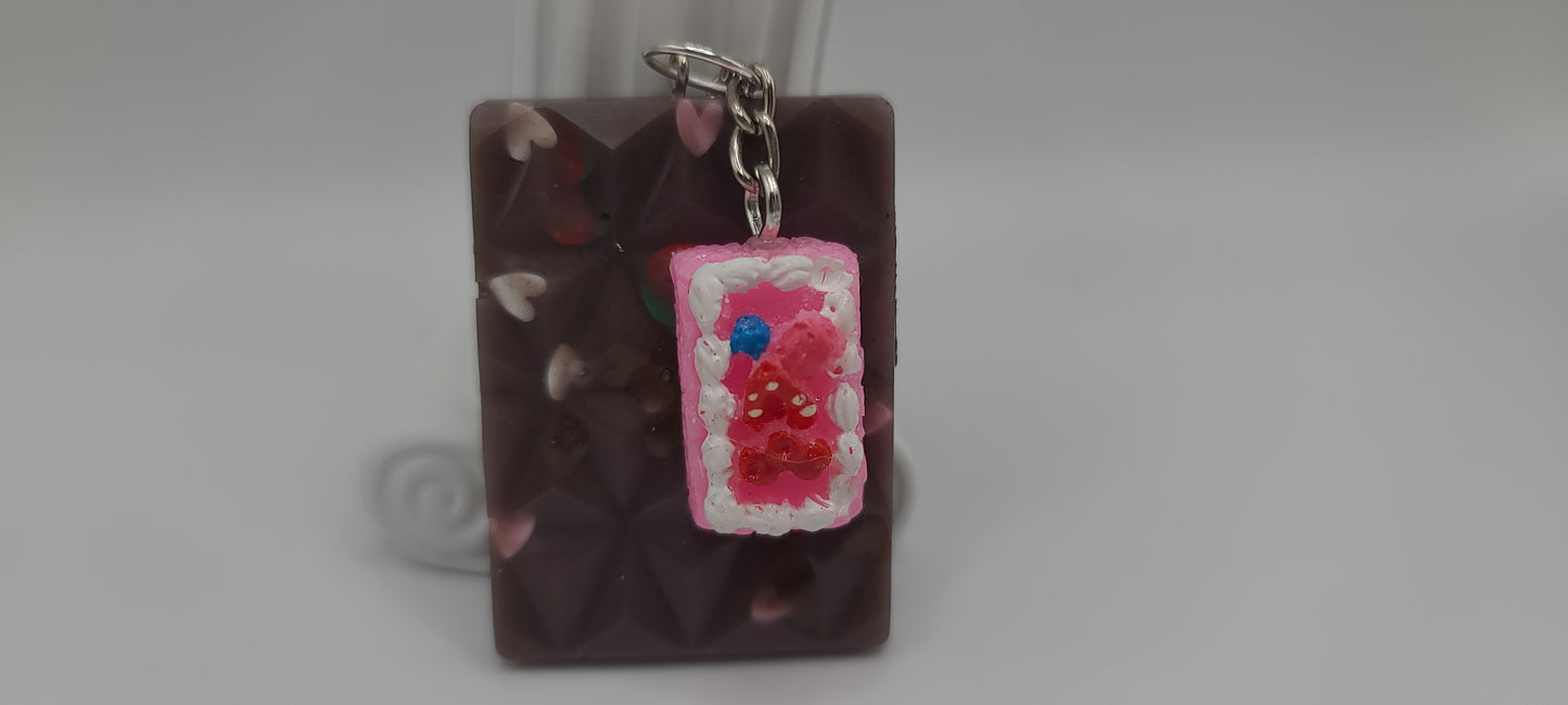 Chocolate Bar Keychain with Pink Pastry Charm