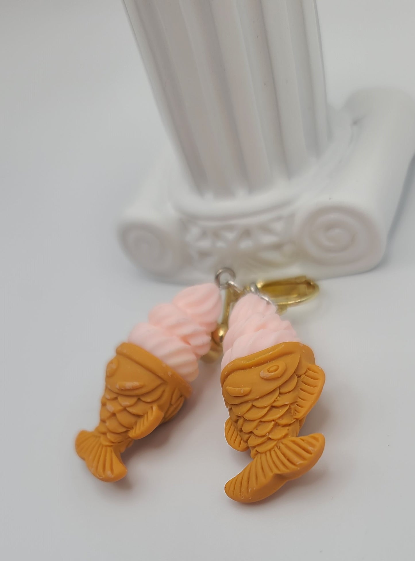 Pink Taiyaki Japanese Ice Cream in Fish Cone Earrings