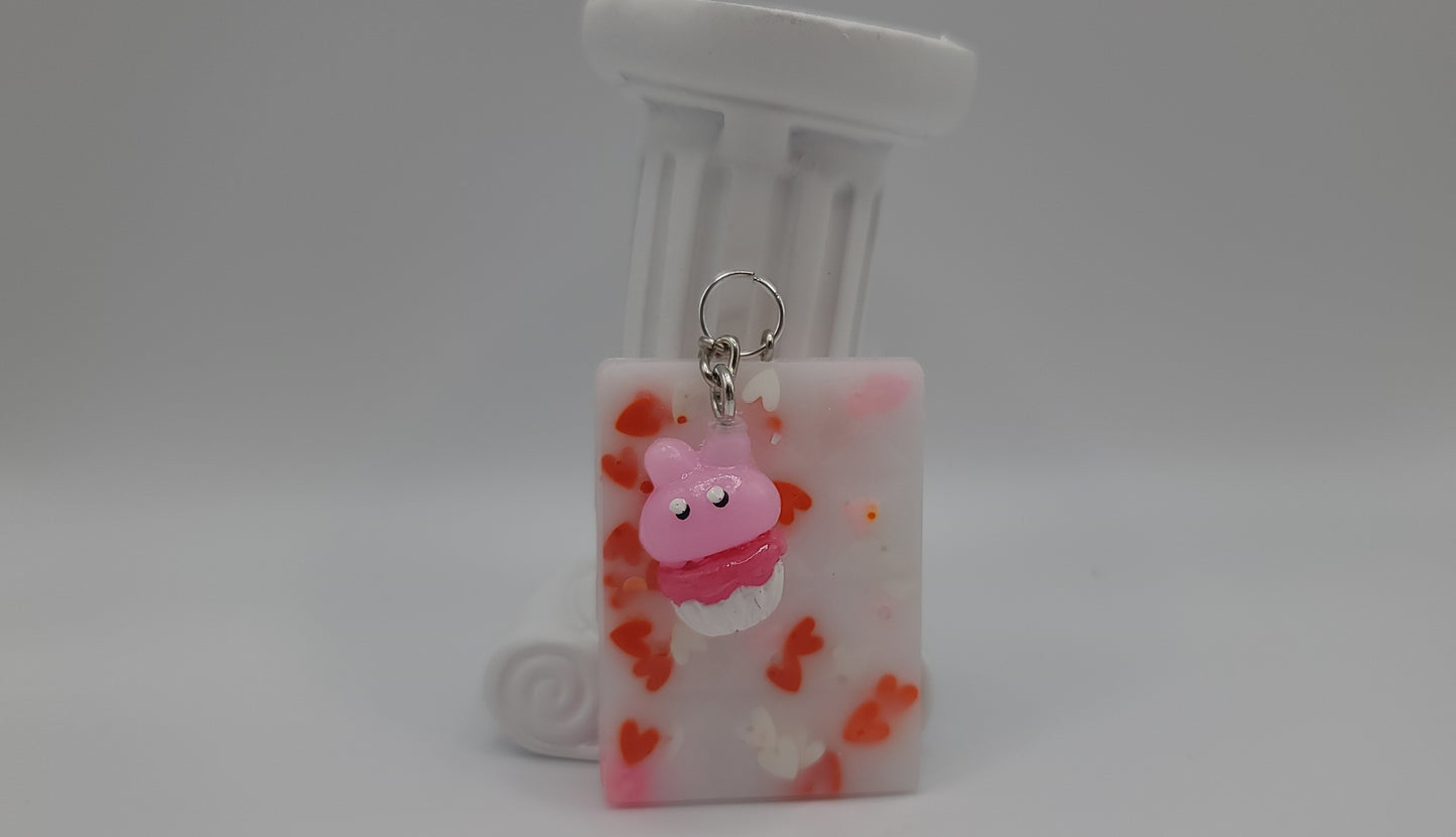 Heart Filled White Chocolate Bar with Pink Cupcake Bunny