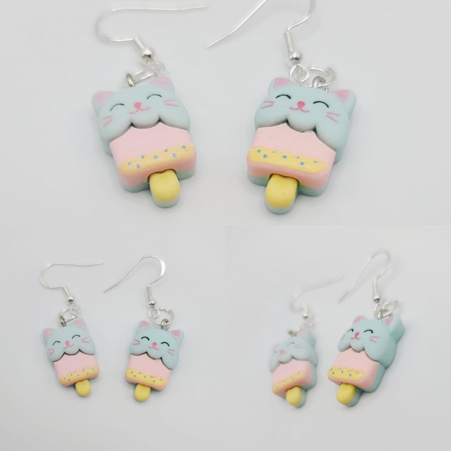 Blue and Pink Kitty Ice Cream Earrings