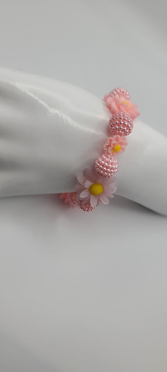 Pink and Peach Flower Bracelet