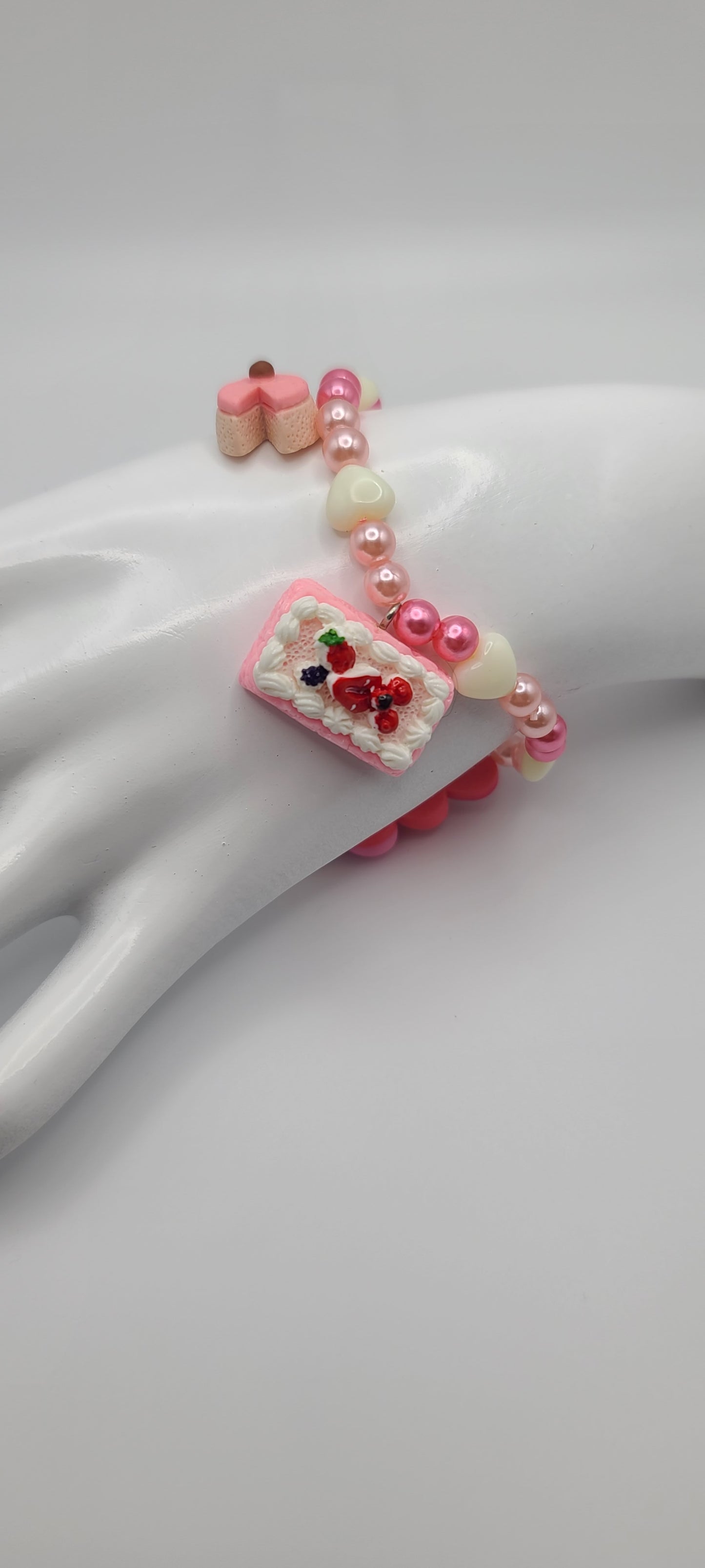 Valentine's Pastries Cakes Donuts Strawberry Pink and Red Beaded Bracelet