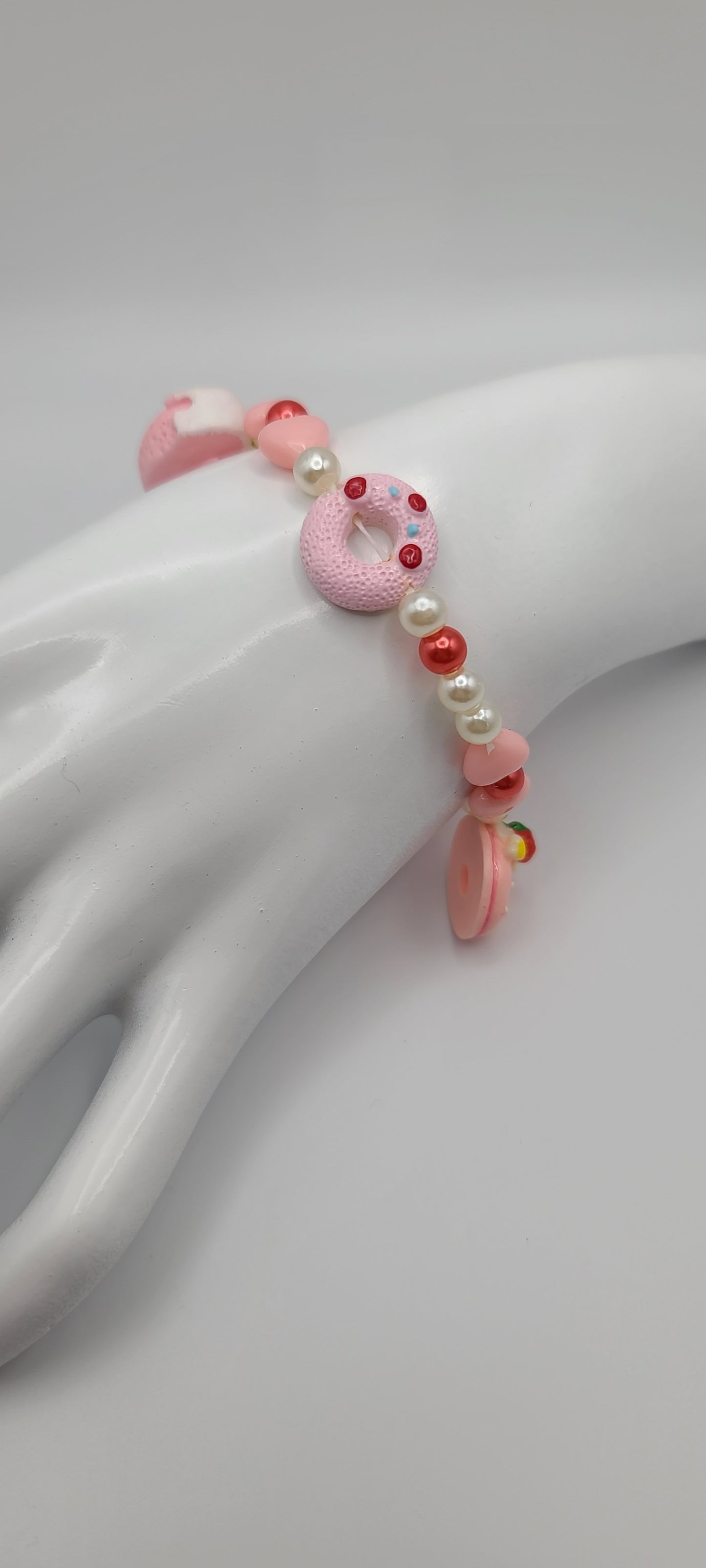 Valentine's Pastries Cookies Donuts Strawberry Pink and Red Beaded Bracelet