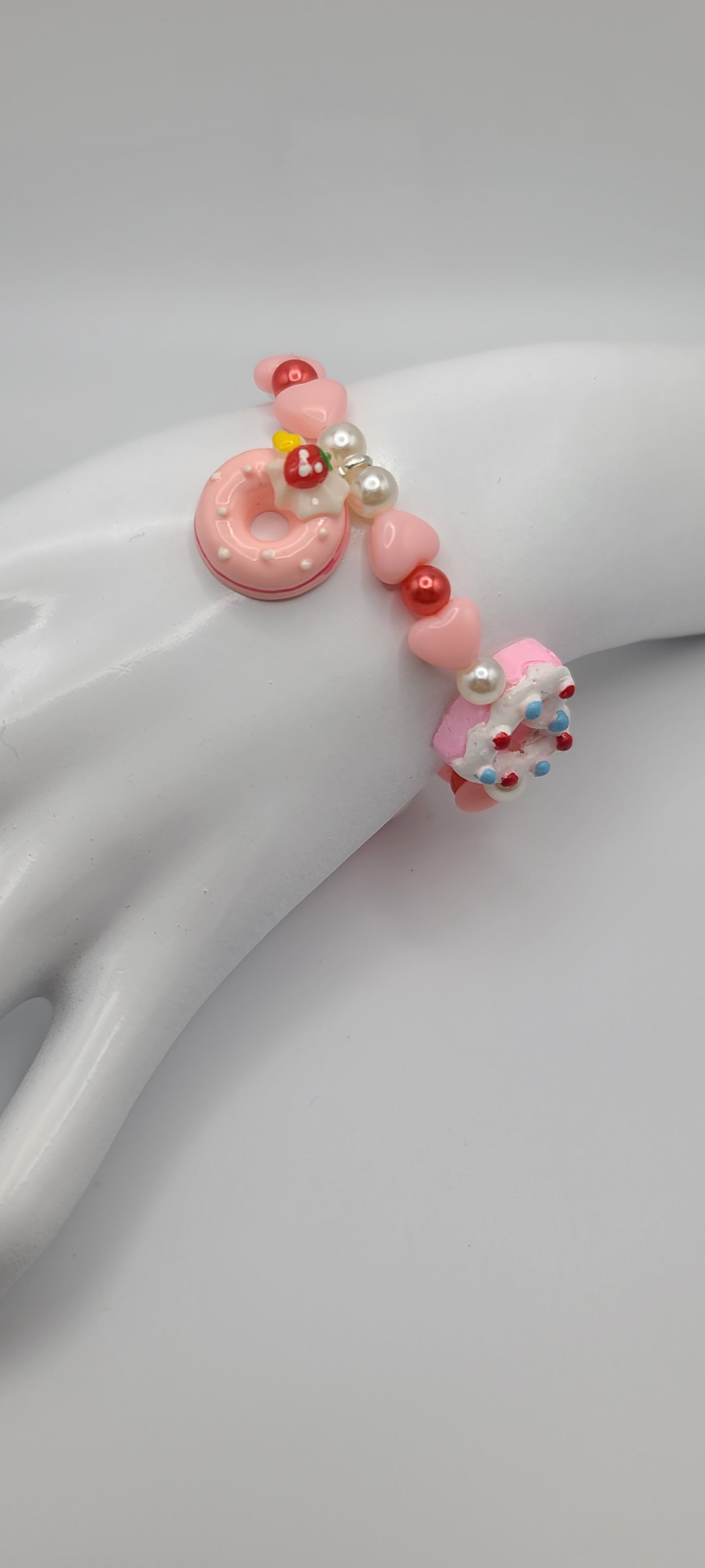 Valentine's Pastries Cookies Donuts Strawberry Pink and Red Beaded Bracelet