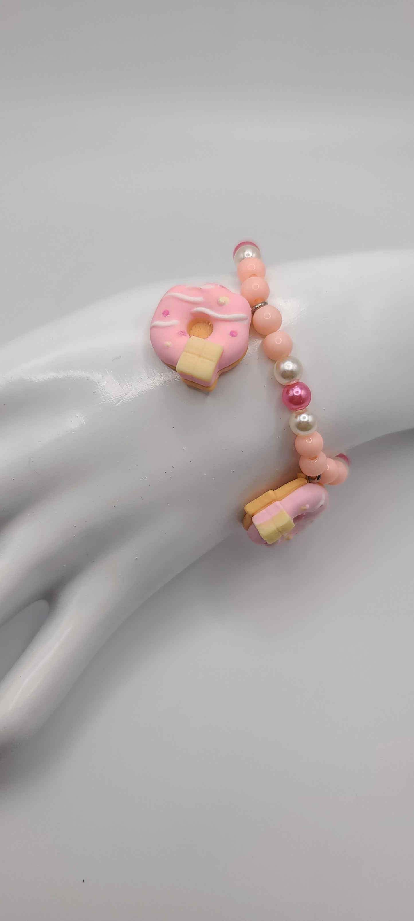 Pink and White Gourmet Donut Charms Beaded Bracelet