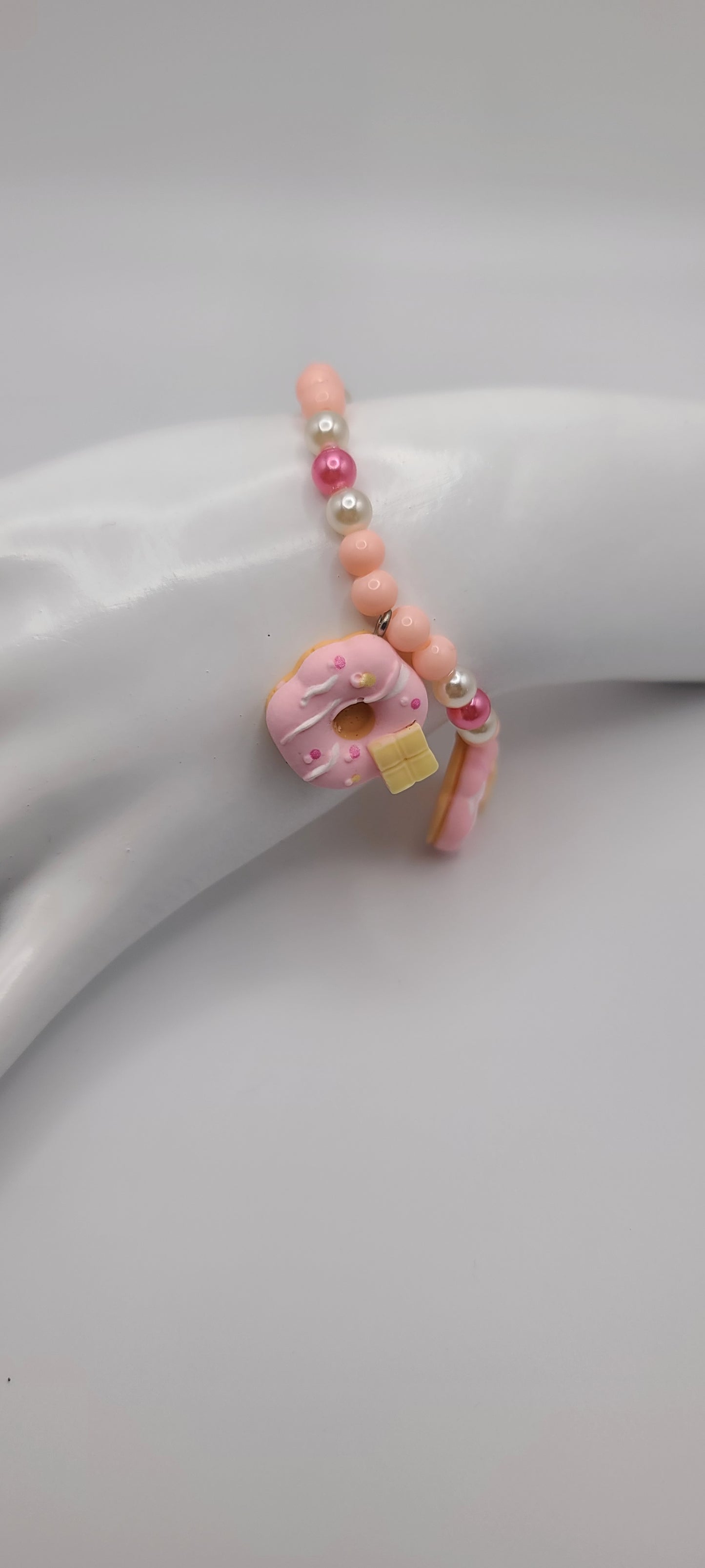 Pink and White Gourmet Donut Charms Beaded Bracelet