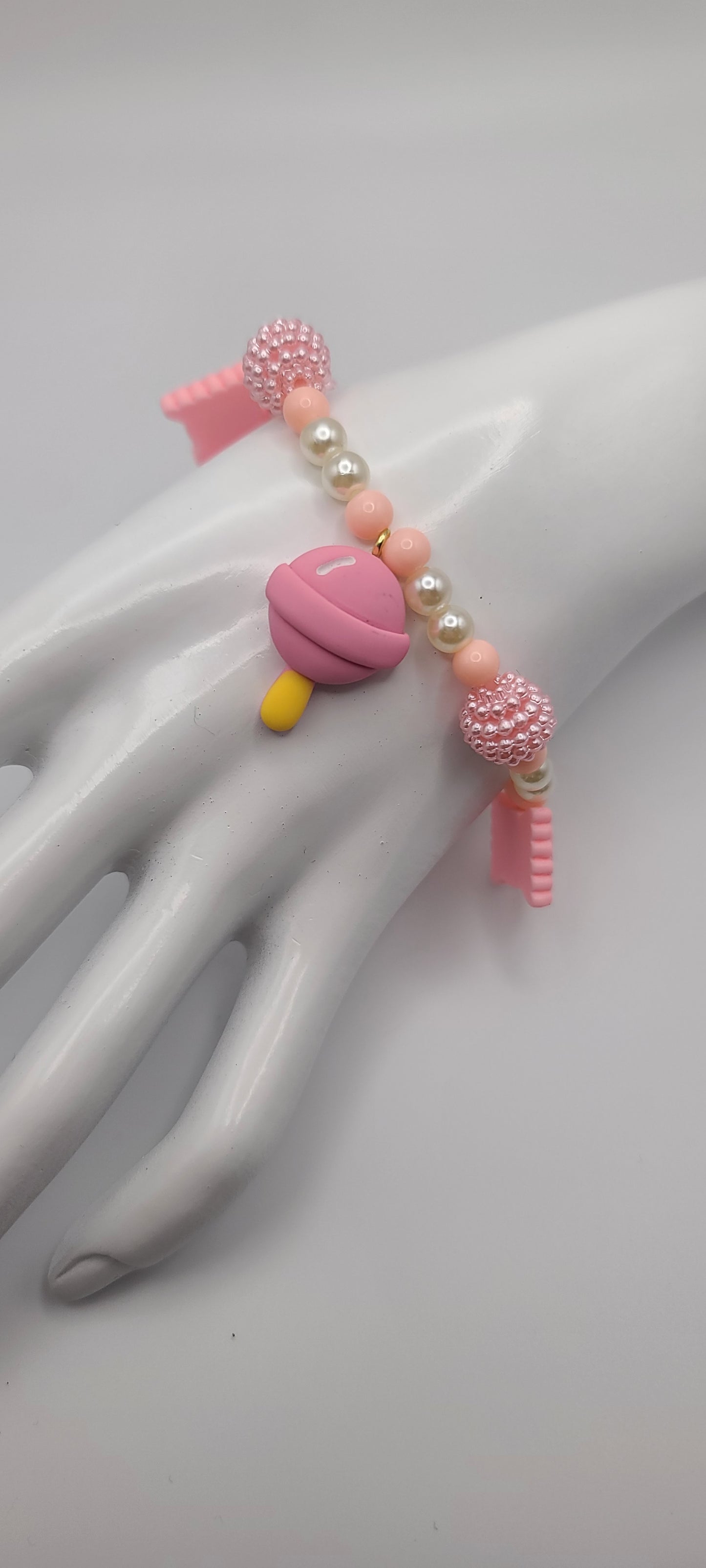 Sweet Pink Candy Lollipop Beaded Bracelett