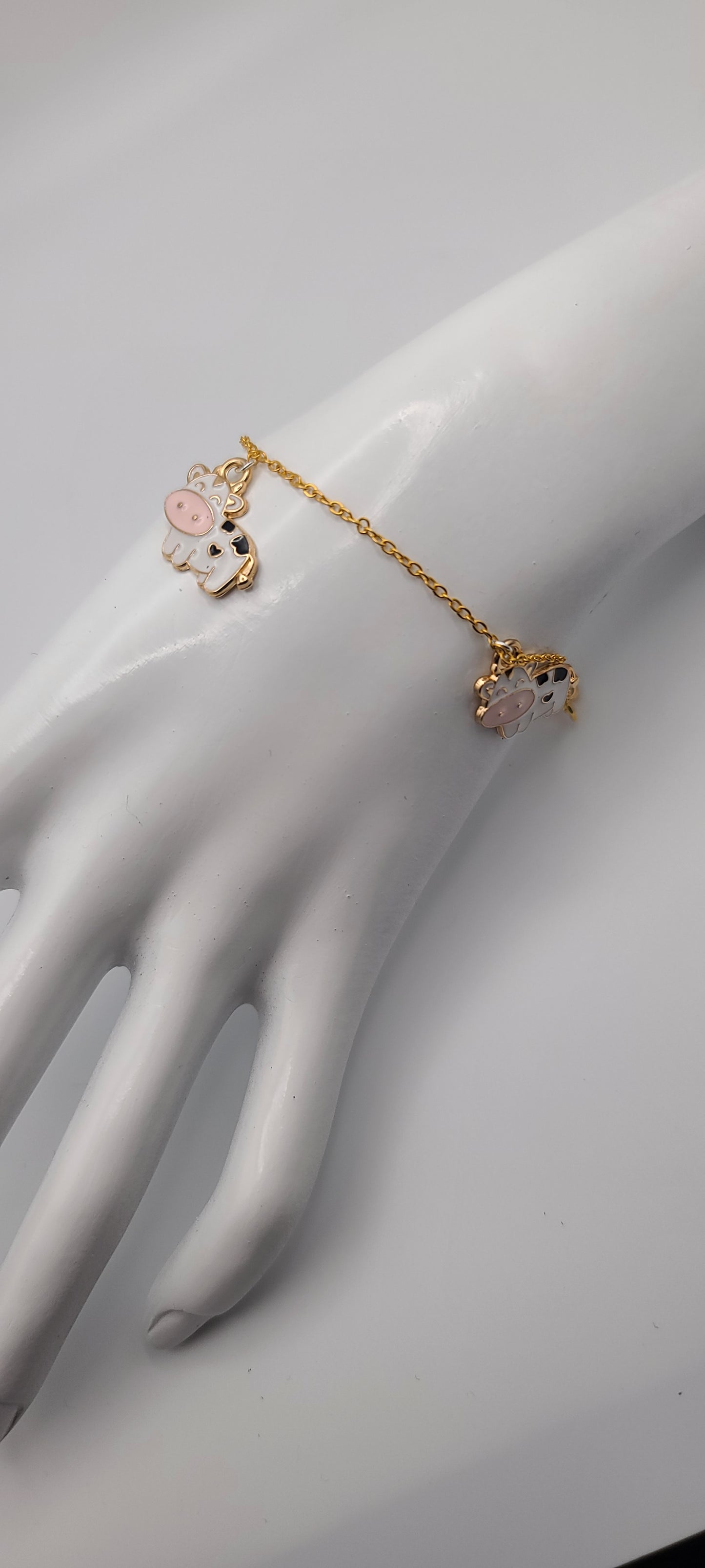 Happy Black and White Cow Gold Chain Bracelet