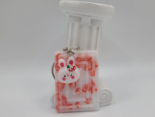 Strawberry White Chocolate Bar Keychain with Strawberry Rabbit