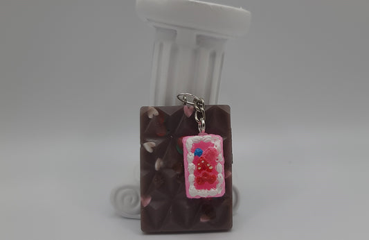 Chocolate Bar Keychain with Pink Pastry Charm