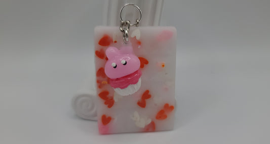 Heart Filled White Chocolate Bar with Pink Cupcake Bunny