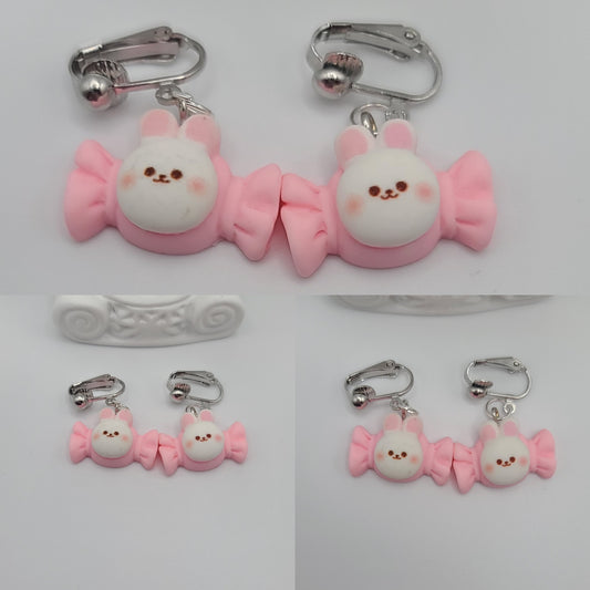 White and Pink Bunny Candy Earrings