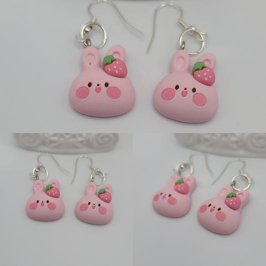 Pink Strawberry Bunny Earrings