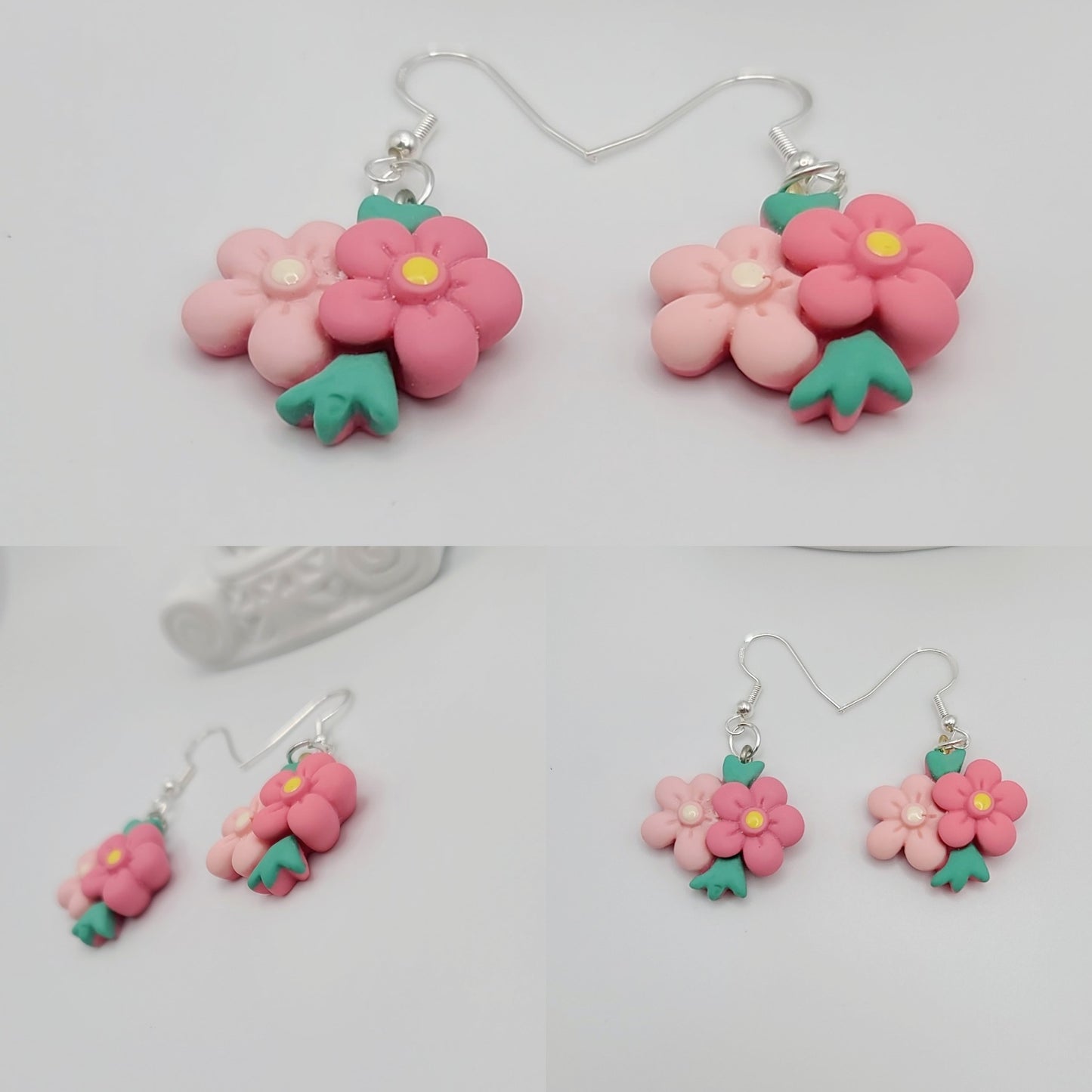 Pink Double Flower Earrings