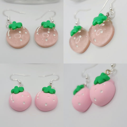 Kawaii Pink or Clear Strawberry Earrings