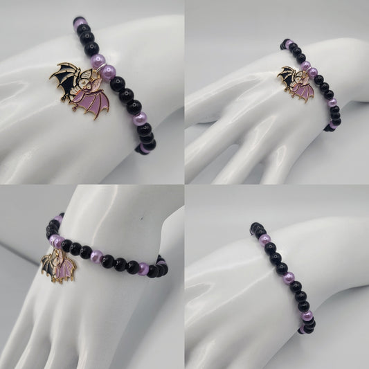 Gothic Skeleton Zombie Cat or Bat with Black and Pink or Purple Beads