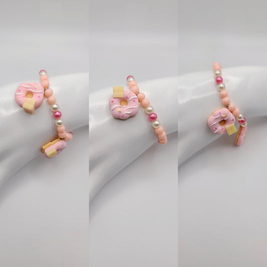 Pink and White Gourmet Donut Charms Beaded Bracelet