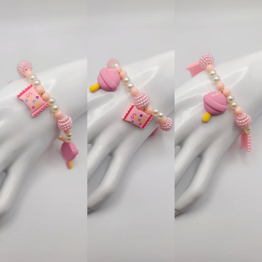 Sweet Pink Candy Lollipop Beaded Bracelett